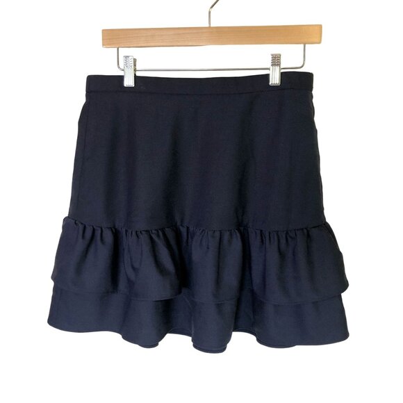 J.Crew Dresses & Skirts - J.Crew Ruffle Hem Skirt Womens Size 10 Navy Blue Wool Blend Preppy Dark Academia